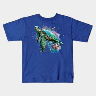 Sea turtle watercolor Style Underwater Summer Vibes Kids T-Shirt